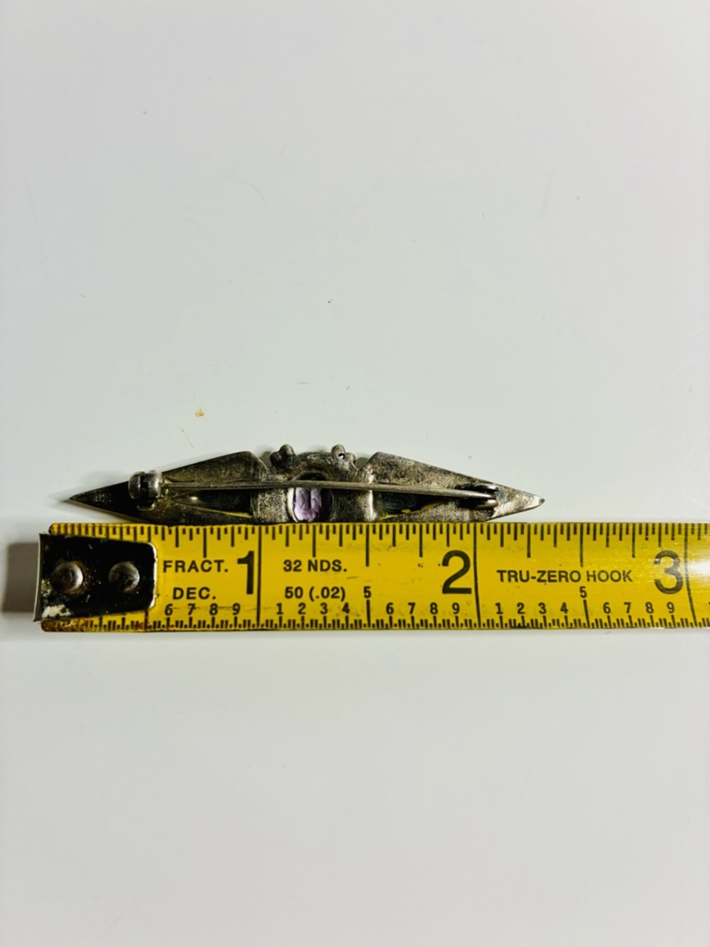 925 Victorian Inspo Art Deco VTG BL Onyx Inlayed Amethyst Marcasite Bar Brooch - Picture 10 of 13